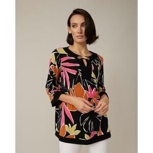 Joseph Ribkoff Palm Print Tunic Top Style 221075 - Black Multi, Size 12 NWT